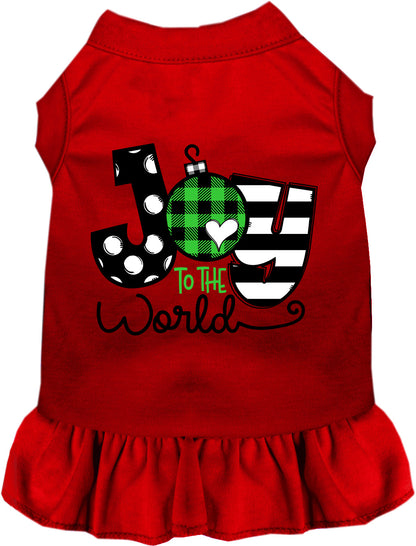 Red Joy to the World pet dress with ruffled skirt