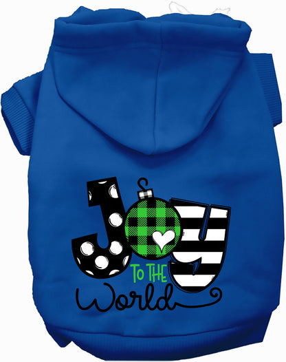 Blue Joy to the World pet hoodie with festive design