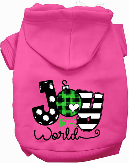 Pink Joy to the World pet hoodie with festive design