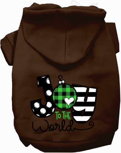 Brown Joy to the World pet hoodie with festive design