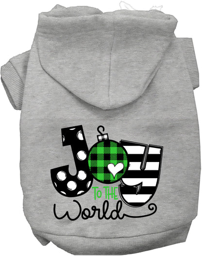 Gray Joy to the World pet hoodie with festive design