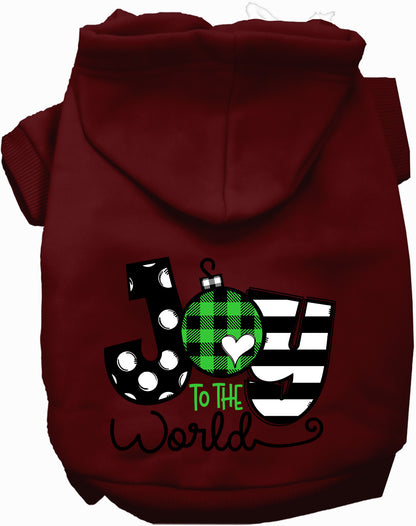 Maroon Joy to the World pet hoodie with festive design