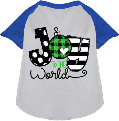 Blue Joy to the World pet raglan shirt