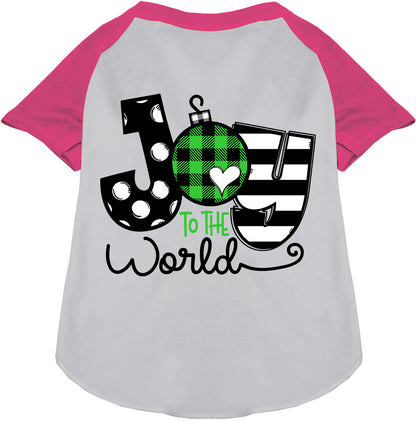 Pink Joy to the World pet raglan shirt