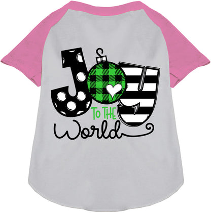 Light pink Joy to the World pet raglan shirt