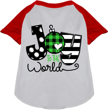 Red Joy to the World pet raglan shirt