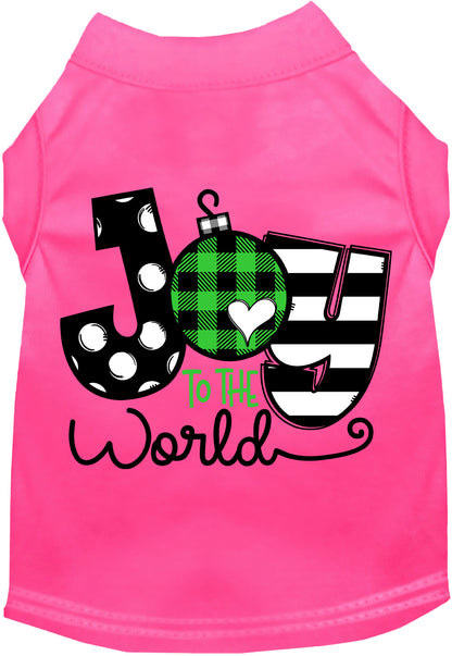 Pink Joy to the World pet shirt with festive design