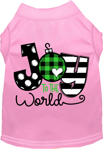 Light pink Joy to the World pet shirt with festive design