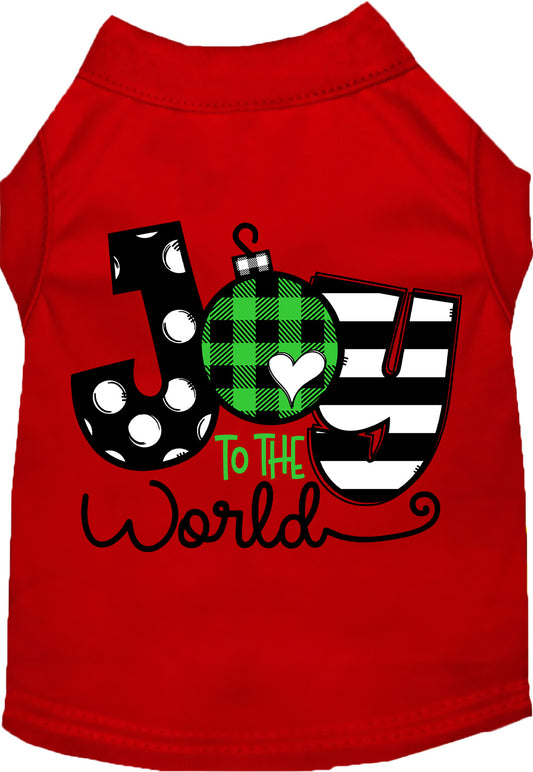 Red Joy to the World pet shirt with festive design