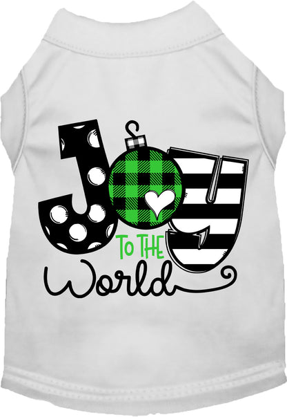 White Joy to the World pet shirt with festive design