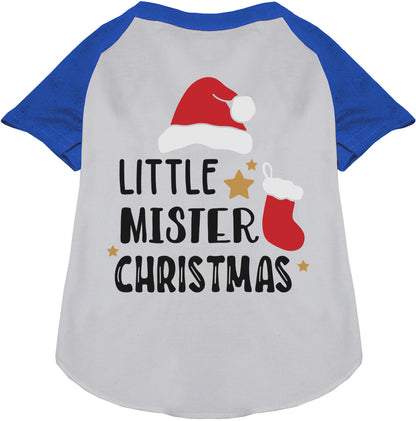 Blue Little Mister Christmas pet raglan shirt