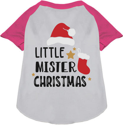 Pink Little Mister Christmas pet raglan shirt