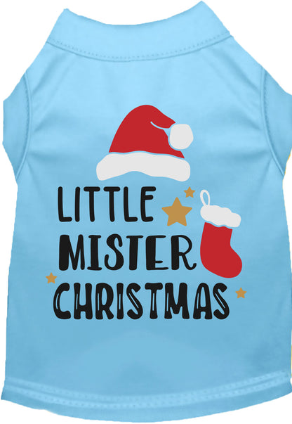 Light blue Little Mister Christmas pet shirt with festive design