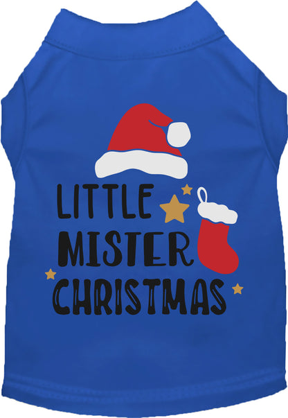 Royal blue Little Mister Christmas pet shirt with festive design