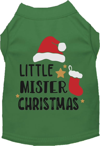 Green Little Mister Christmas pet shirt with festive design