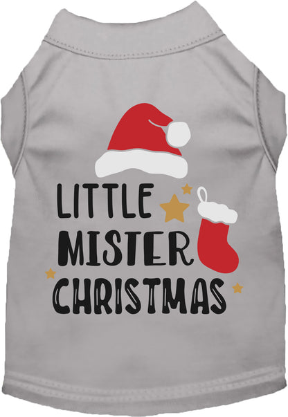 Gray Little Mister Christmas pet shirt with festive design