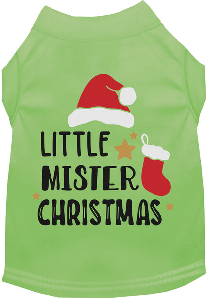 Lime green Little Mister Christmas pet shirt with festive design