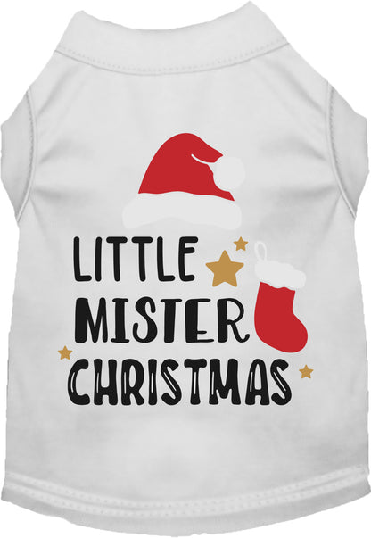 White Little Mister Christmas pet shirt with festive design