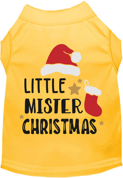 Yellow Little Mister Christmas pet shirt with festive design