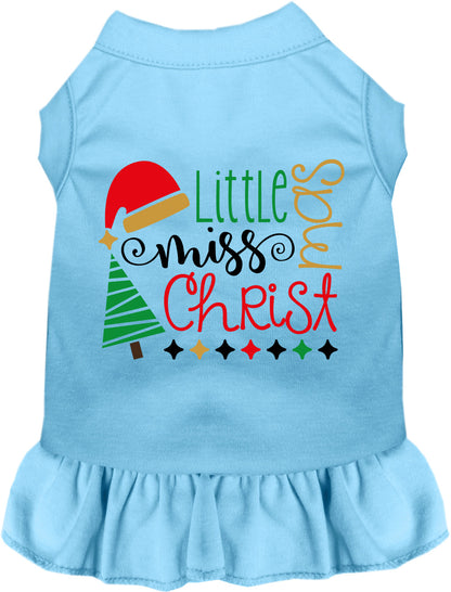 Blue Little Miss Christmas pet dress with festive design