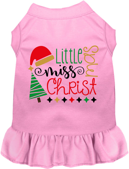 Light pink Little Miss Christmas pet dress with festive design