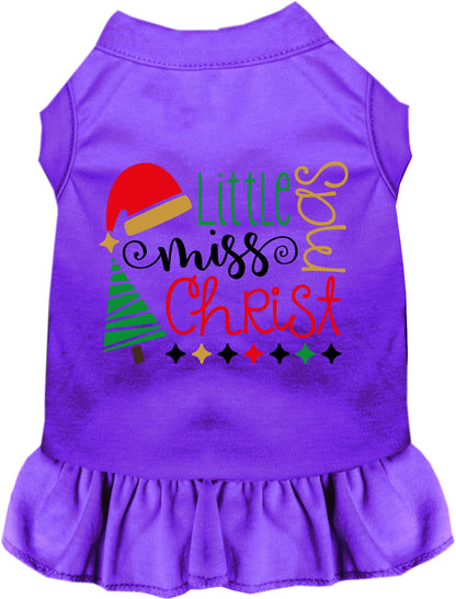 Purple Little Miss Christmas pet dress with festive design