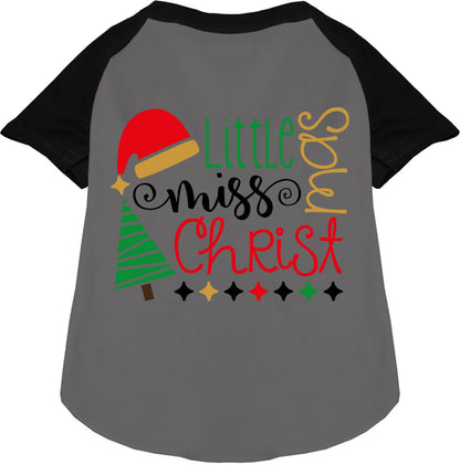 Little Miss Christmas pet raglan shirt in black and gray