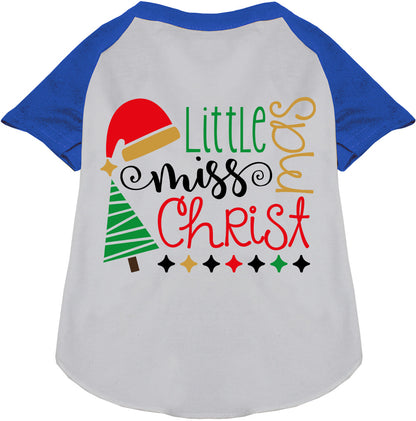 Little Miss Christmas pet raglan shirt in blue and white