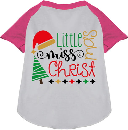 Little Miss Christmas pet raglan shirt in pink and white