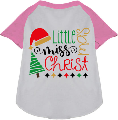 Little Miss Christmas pet raglan shirt in light pink and white