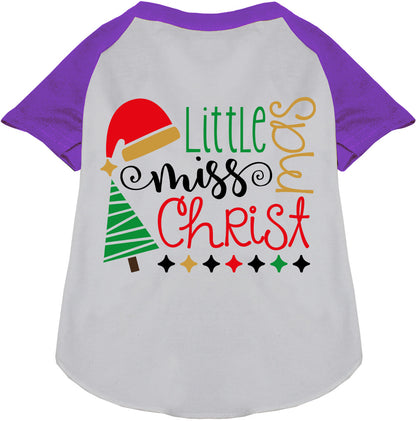 Little Miss Christmas pet raglan shirt in purple and white