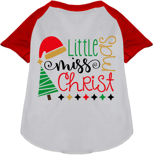 Little Miss Christmas pet raglan shirt in red and white