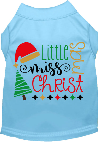 Light blue Little Miss Christmas pet shirt with festive design