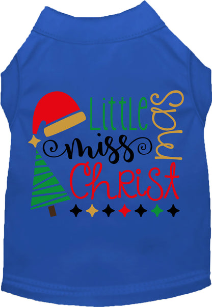 Royal blue Little Miss Christmas pet shirt with festive design