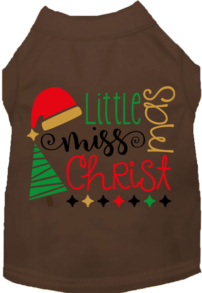 Brown Little Miss Christmas pet shirt with festive design