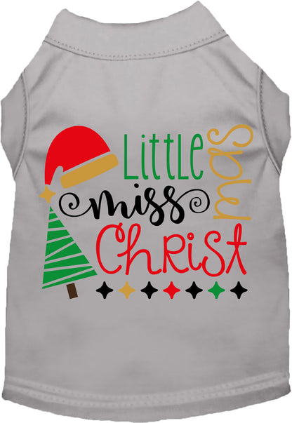 Gray Little Miss Christmas pet shirt with festive design