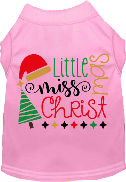 Light pink Little Miss Christmas pet shirt with festive design