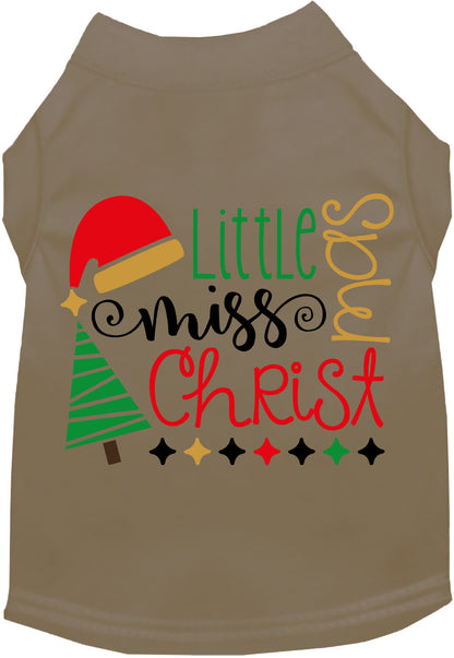 Tan Little Miss Christmas pet shirt with festive design