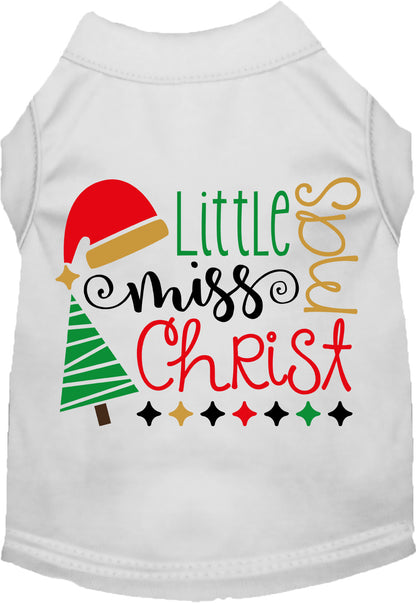 White Little Miss Christmas pet shirt with festive design