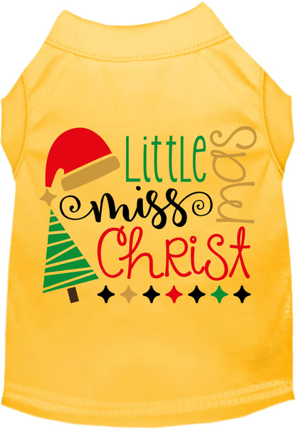 Yellow Little Miss Christmas pet shirt with festive design