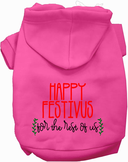 Hot pink Happy Festivus pet hoodie with festive text