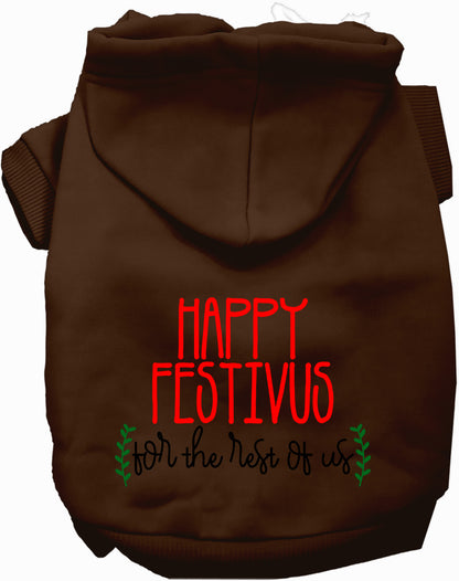 Brown Happy Festivus pet hoodie with festive text