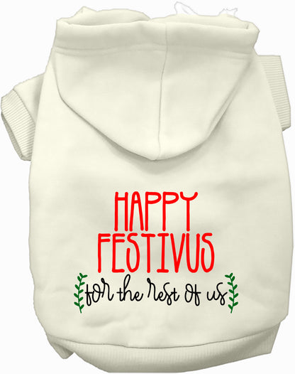 Cream Happy Festivus pet hoodie with festive text