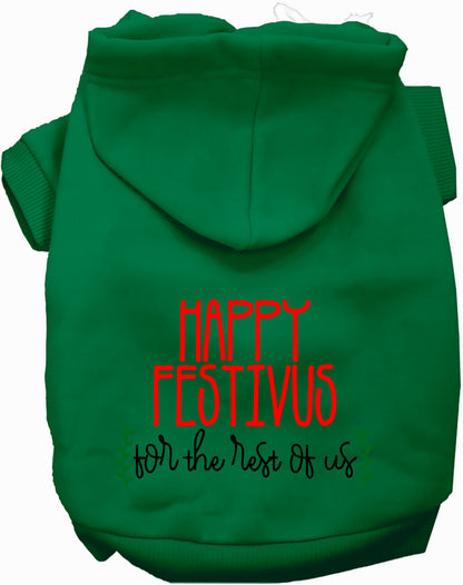 Green Happy Festivus pet hoodie with festive text