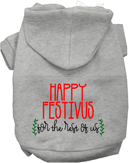 Gray Happy Festivus pet hoodie with festive text