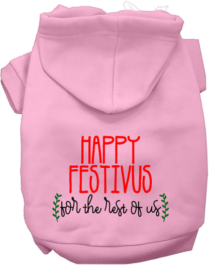 Pink Happy Festivus pet hoodie with festive text