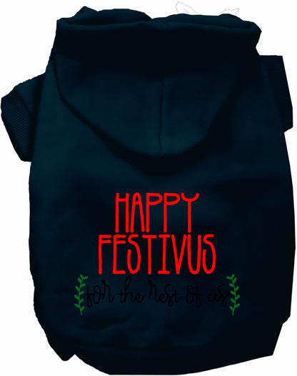 Black Happy Festivus pet hoodie with festive text