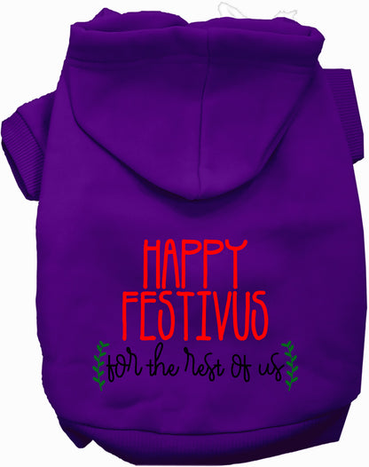 Purple Happy Festivus pet hoodie with festive text