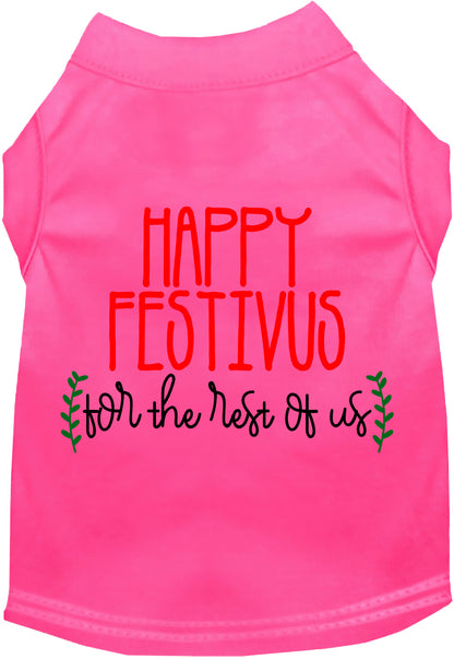 Pink Happy Festivus pet shirt with festive design