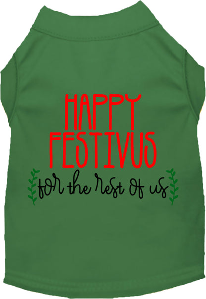 Green Happy Festivus pet shirt with festive design